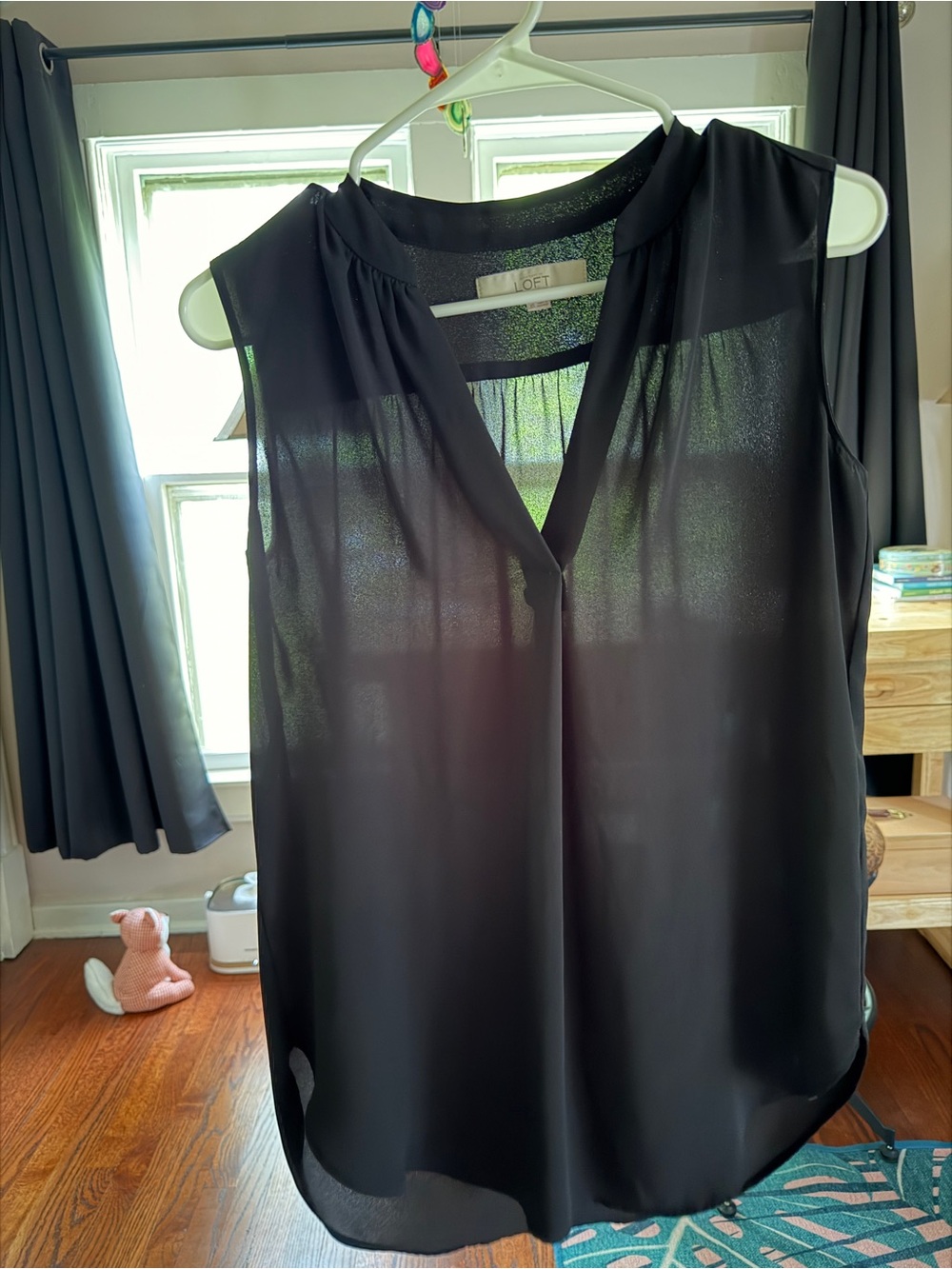 LOFT Black Sleeveless V-Neck Sheer Blouse